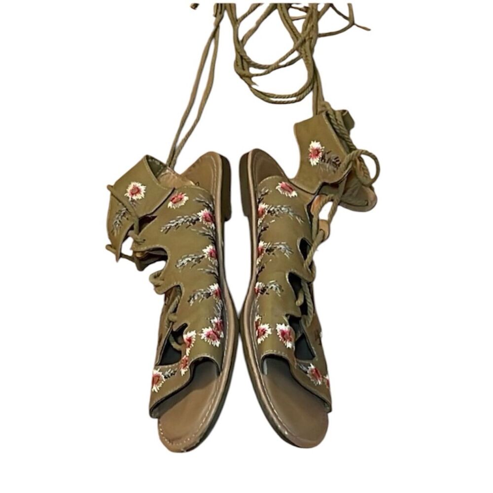 Fisherman Sandals, Flowers, lace up, 8